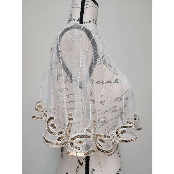 ✨ Sequin Mesh Evening Party Retro Flapper 1920s Shawl Wrap Cover Up Cape NEW - Picture 8 of 12